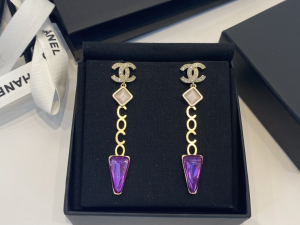 Chanel Coco CC Logo Earrings Purple 