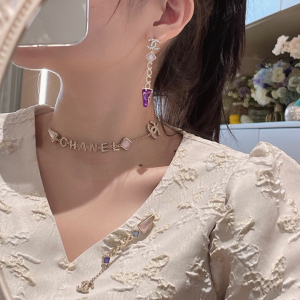 Replica Womens Jewelry Chanel Coco CC Logo Earrings Purple A39PP180 AA193039