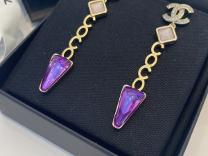 Replica Womens Jewelry Chanel Coco CC Logo Earrings Purple A39PP180 AA193039