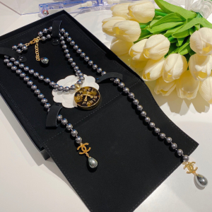 Essenceofluxury Womens Jewelry Chanel Long Pearls Necklace Gray A39PP280 AA193215