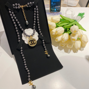 Essenceofluxury Womens Jewelry Chanel Long Pearls Necklace Gray A39PP280 AA193215