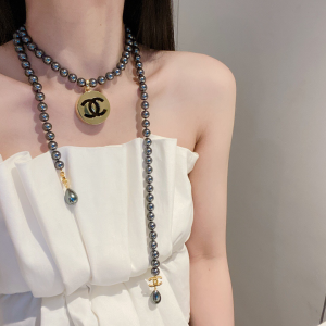 Essenceofluxury Womens Jewelry Chanel Long Pearls Necklace Gray A39PP280 AA193215