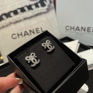 Chanel Crystals CC Logo Bowknot Earrings 