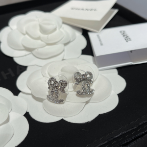 Essenceofluxury Womens Jewelry Chanel Crystals CC Logo Bowknot Earrings A173PP180 AA193784