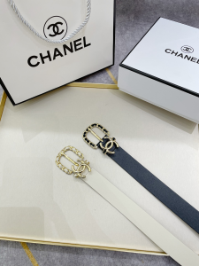 Essenceofluxury Womens Belts Chanel CC Logo Leather Belt in Black 30MM A175PP240 AA194113