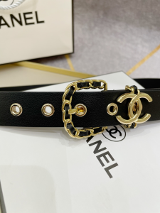 Essenceofluxury Womens Belts Chanel CC Logo Leather Belt in Black 30MM A175PP240 AA194113