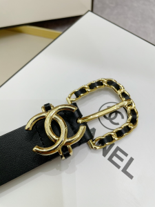 Essenceofluxury Womens Belts Chanel CC Logo Leather Belt in Black 30MM A175PP240 AA194113