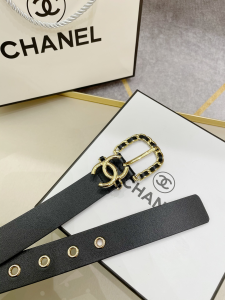 Essenceofluxury Womens Belts Chanel CC Logo Leather Belt in Black 30MM A175PP240 AA194113