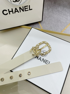 Essenceofluxury Womens Belts Chanel CC Logo Leather Belt in White 30MM A175PP240 AA194114