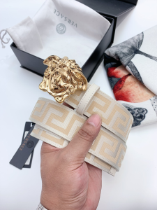 Versace Medusa Buckle Printed Nylon Belt Beige 