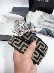 Versace Medusa Buckle Printed Nylon Belt Black 