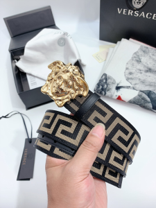 Versace Medusa Buckle Printed Nylon Belt Black 