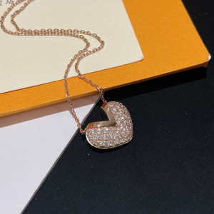 Louis Vuitton Crystals V Heart Pendant Necklace 