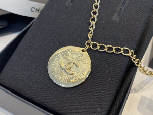 Chanel CC Logo Round Pendant Necklace 