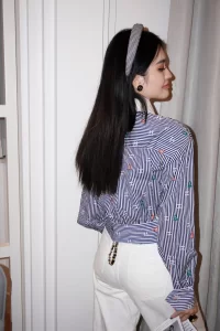 Essenceofluxury Womens Clothing Chanel Allover CC Log Shirt in Blue SML A198PP580 AA194512