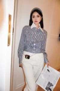 Essenceofluxury Womens Clothing Chanel Allover CC Log Shirt in Blue SML A198PP580 AA194512