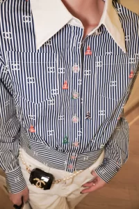 Essenceofluxury Womens Clothing Chanel Allover CC Log Shirt in Blue SML A198PP580 AA194512