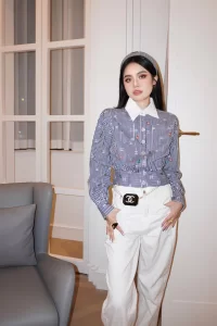 Essenceofluxury Womens Clothing Chanel Allover CC Log Shirt in Blue SML A198PP580 AA194512