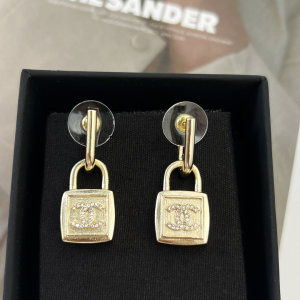 Essenceofluxury Womens Jewelry Chanel Crystals CC Logo Padlock Earrings A62PP180 AA194587