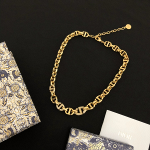 Dior Crystals CD Navy Necklace Gold 