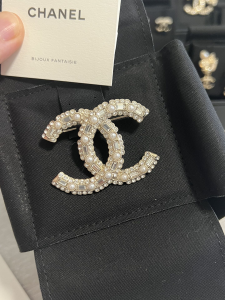 Chanel Crystals CC Logo Brooch 