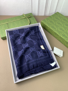 Essenceofluxury Womens Scarf Gucci GG Cashmere Silk Scarf in Blue 200x70CM A151PP280 AA194774