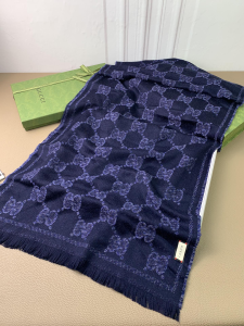 Essenceofluxury Womens Scarf Gucci GG Cashmere Silk Scarf in Blue 200x70CM A151PP280 AA194774
