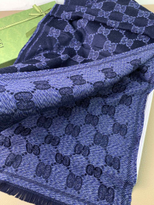 Essenceofluxury Womens Scarf Gucci GG Cashmere Silk Scarf in Blue 200x70CM A151PP280 AA194774