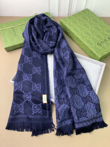 Essenceofluxury Womens Scarf Gucci GG Cashmere Silk Scarf in Blue 200x70CM A151PP280 AA194774