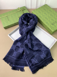 Essenceofluxury Womens Scarf Gucci GG Cashmere Silk Scarf in Blue 200x70CM A151PP280 AA194774