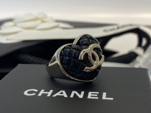 Chanel Gold CC Logo Black Heart Rings 