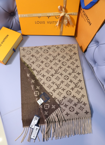 Louis Vuitton Monogram Gradient cashmere and wool Scarf Beige Brown Louis Vuitton Monogram Gradient cashmere and wool Scarf Beige Brown