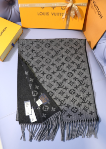 Louis Vuitton Monogram Gradient cashmere and wool Scarf Black Gray Louis Vuitton Monogram Gradient cashmere and wool Scarf Black Gray