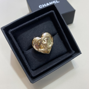 Chanel Turnlock CC Logo Gold Heart Rings 