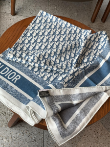 Essenceofluxury Womens Scarf Dior Oblique Cashmere Silk Scarf in Blue Gray A151PP280 AA195217