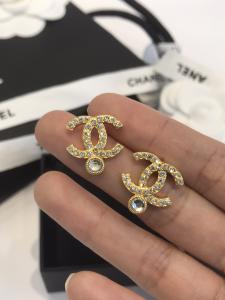Chanel Crystals CC Logo Earrings 
