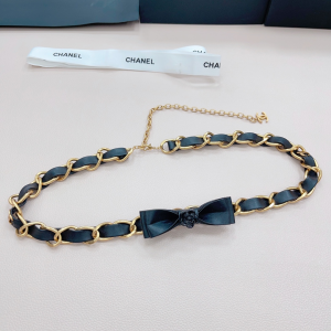 Essenceofluxury Womens Belts Chanel Bownot Chain Leather Belt in Black A175PP240 AA196061