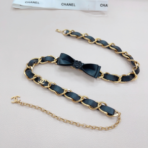 Essenceofluxury Womens Belts Chanel Bownot Chain Leather Belt in Black A175PP240 AA196061