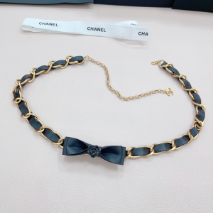 Essenceofluxury Womens Belts Chanel Bownot Chain Leather Belt in Black A175PP240 AA196061