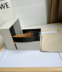 Essenceofluxury Womens Belts Loewe Anagram Leather Belt in Black Brown 32MM A175PP240 AA196049