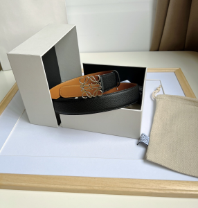 Essenceofluxury Womens Belts Loewe Anagram Leather Belt in Black Brown 32MM A175PP240 AA196050