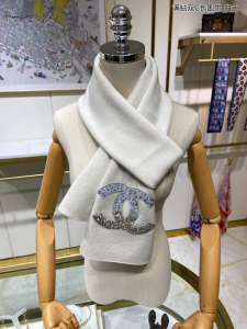 Chanel Cashmere Silk Shawl Scarf White 