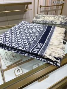 Essenceofluxury Womens Scarf Dior Oblique Cashmere Silk Shawl Scarf in Blue A151PP380 AA195732