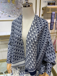Essenceofluxury Womens Scarf Dior Oblique Cashmere Silk Shawl Scarf in Blue A151PP380 AA195732