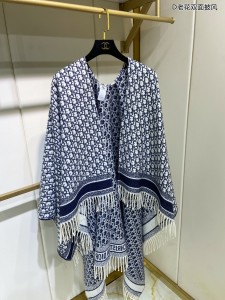 Essenceofluxury Womens Scarf Dior Oblique Cashmere Silk Shawl Scarf in Blue A151PP380 AA195732