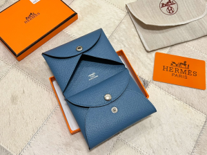Hermes Calvi Duo Compact Card Holder Blue 