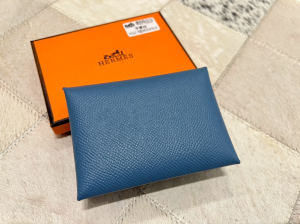 Essenceofluxury Free Gift Hermes Calvi Duo Compact Card Holder in Blue A62PP85 AA196212