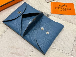Essenceofluxury Free Gift Hermes Calvi Duo Compact Card Holder in Blue A62PP85 AA196212
