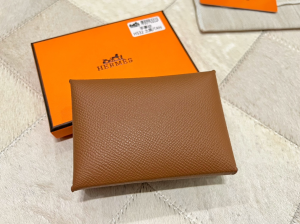 Essenceofluxury Free Gift Hermes Calvi Duo Compact Card Holder in Brown A62PP85 AA196213
