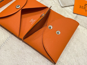 Essenceofluxury Free Gift Hermes Calvi Duo Compact Card Holder in Orange A62PP85 AA196210
